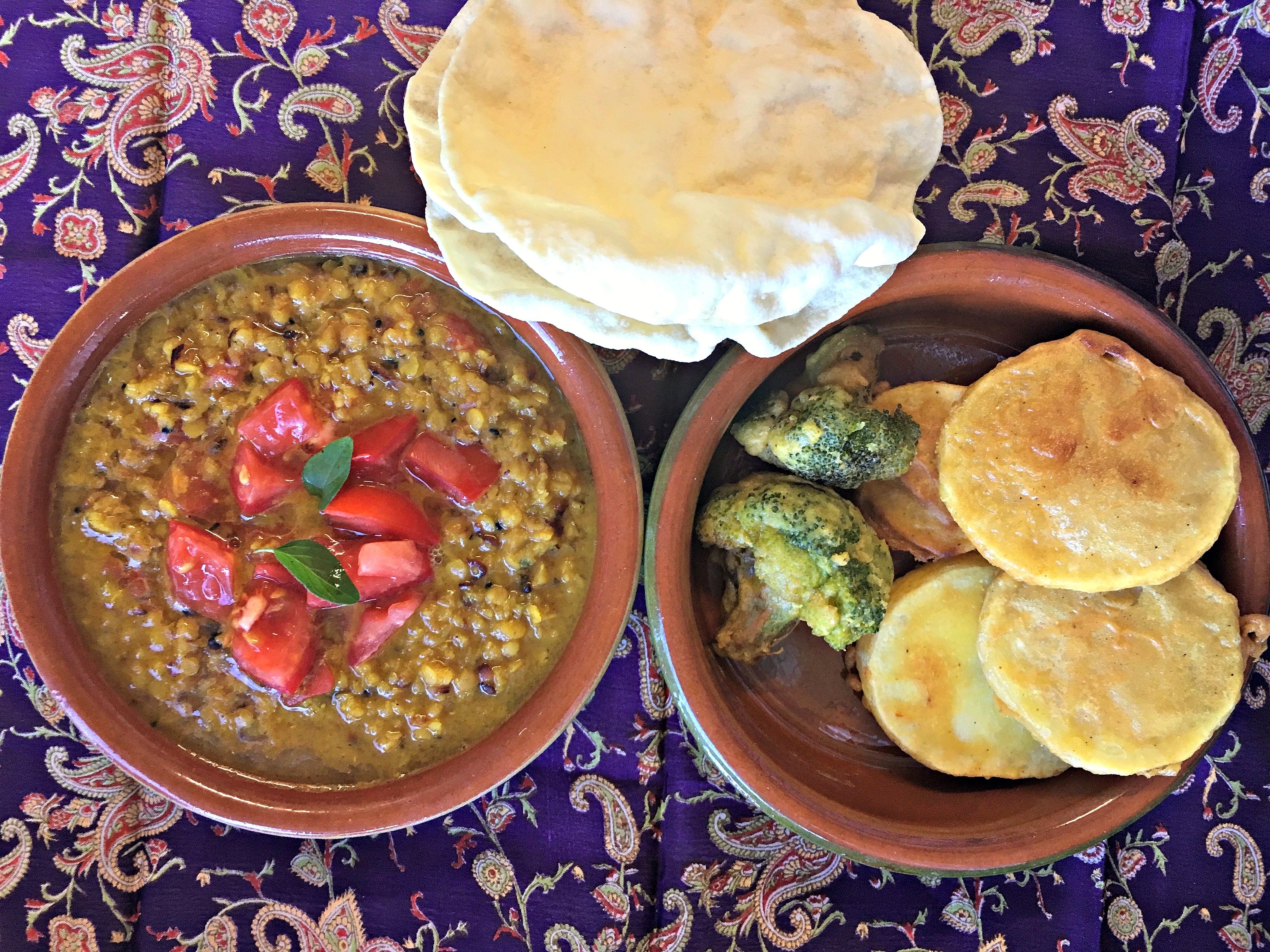 Red Lentil Dhal with Baked Pakoras