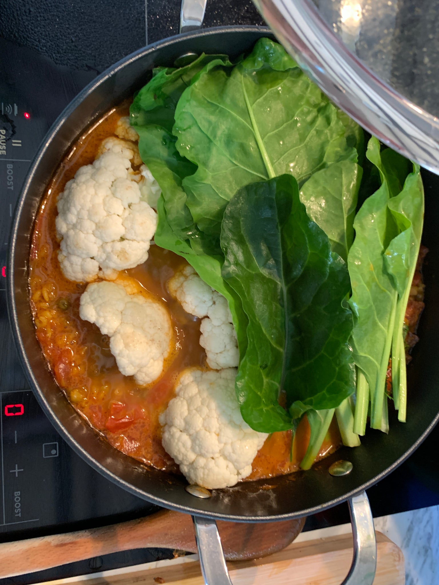 cooking suggestion is to add some beautiful garden spinach and cauliflower. You can add whatever veg you like to kitchari