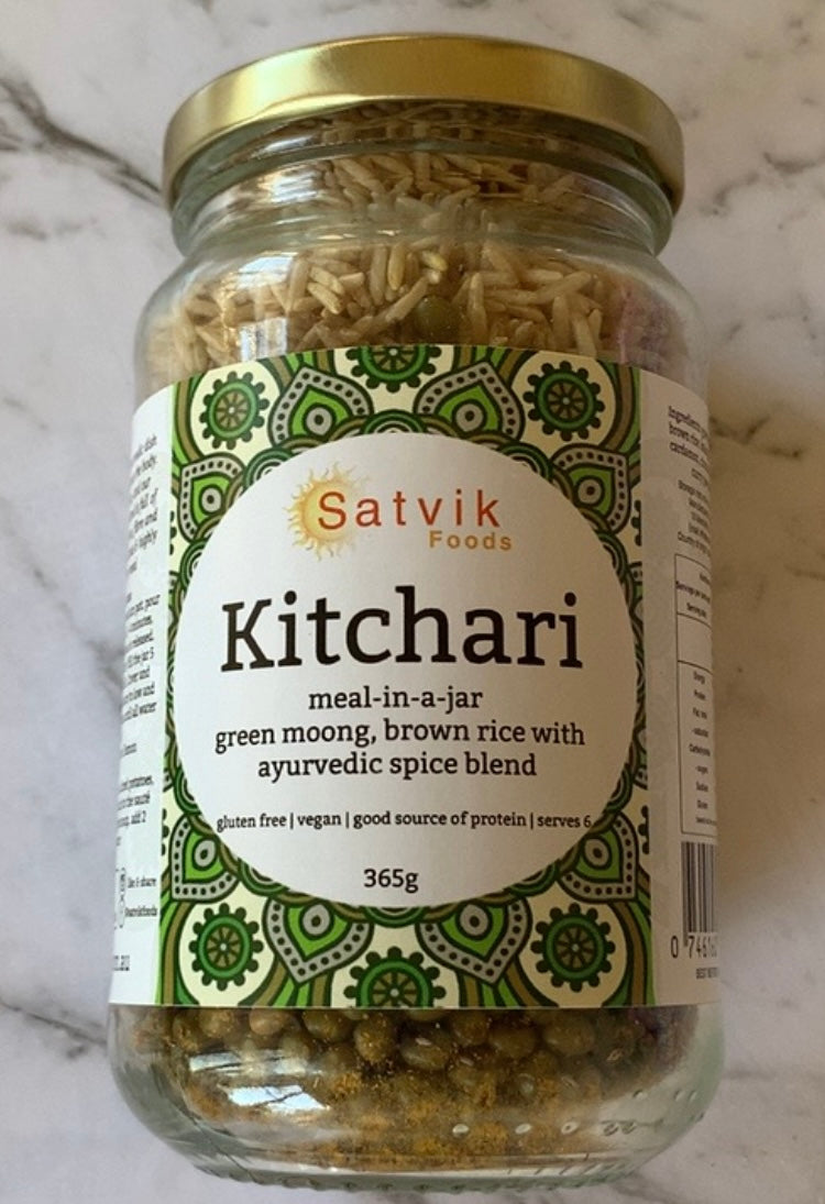 Satvik Foods meal in a jar kitchari. so simple and easy to prepare everything you need is in the jar, you simply sauté simmer and serve
