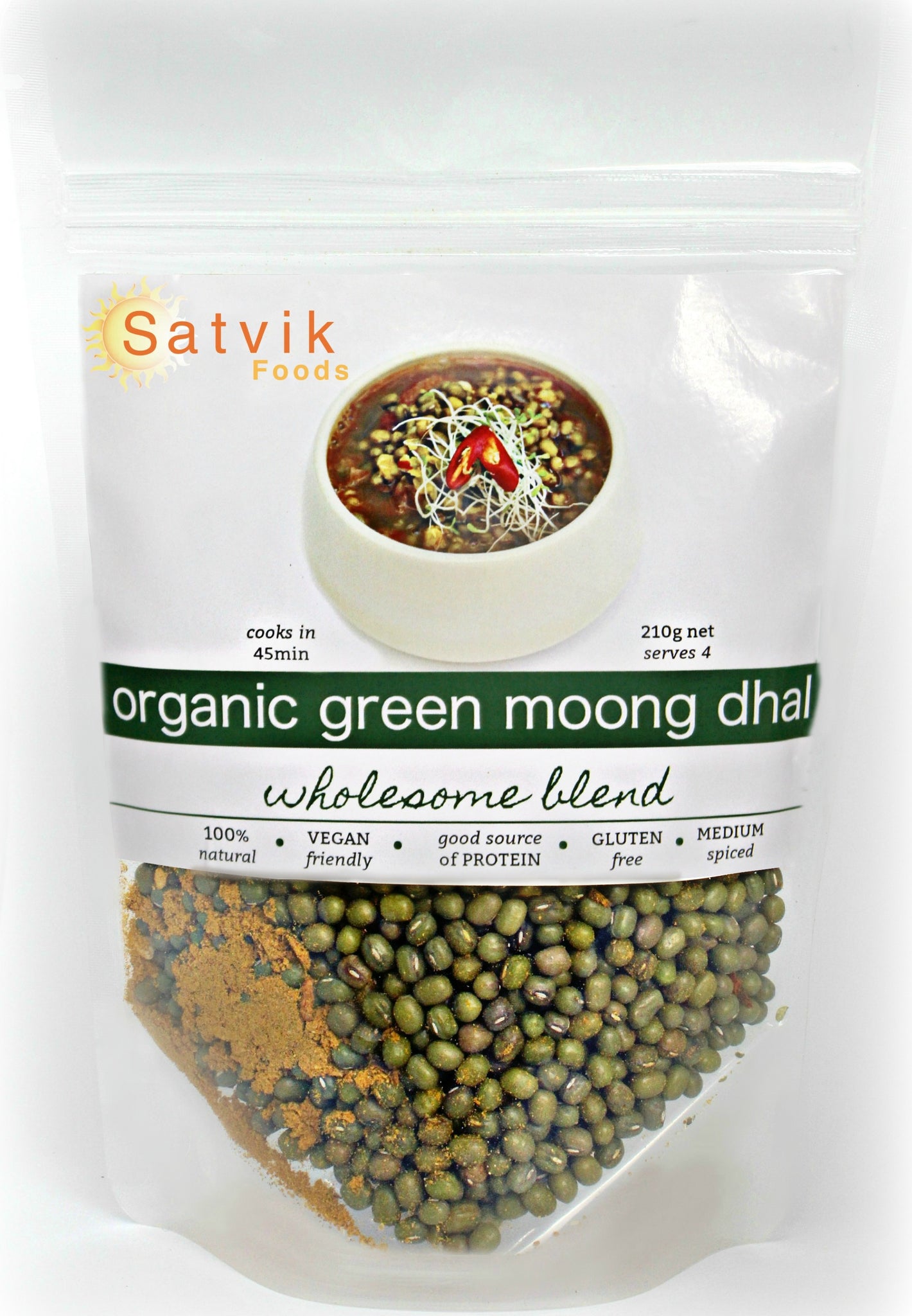 organic green moong dhal by Satvik foods is so delicious and easy to prepare. This easy meal pack features all the spices and touch of organic sea salt so all you need to do is sauté simmer and serve
